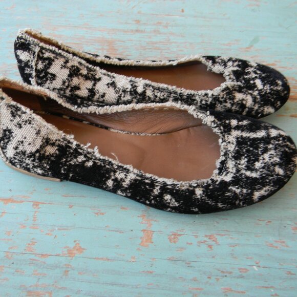 Henry Cuir Made In Italy BLACK/WHITE BOUCLE /Leather Size 36.5 BALLET FLATS - Picture 3 of 7